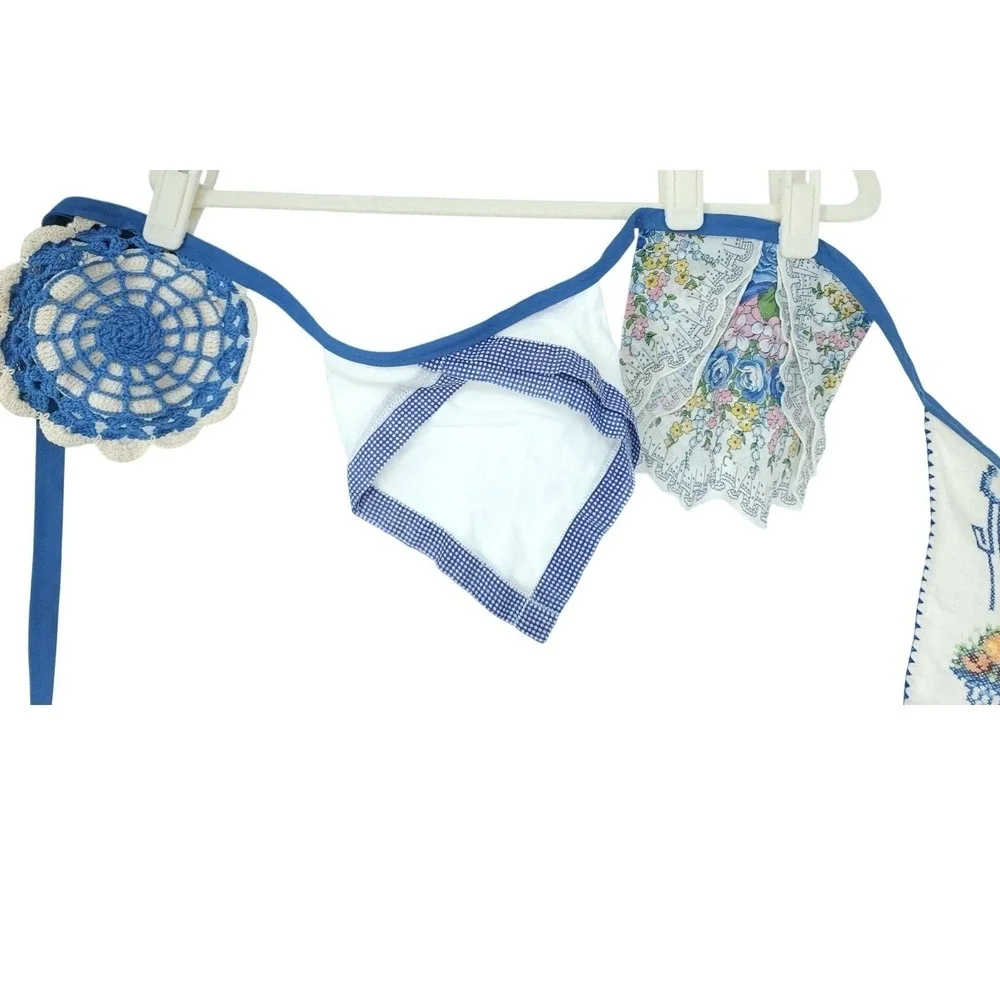 VTG Scandinavian Artistic Floral Embroider Crochet Kerchief Banner Handmade Deco